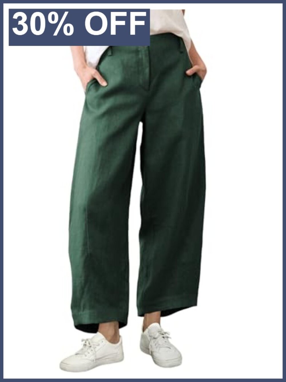 Cotton Linen Barrel Pants Wide Leg High Waist Trousers